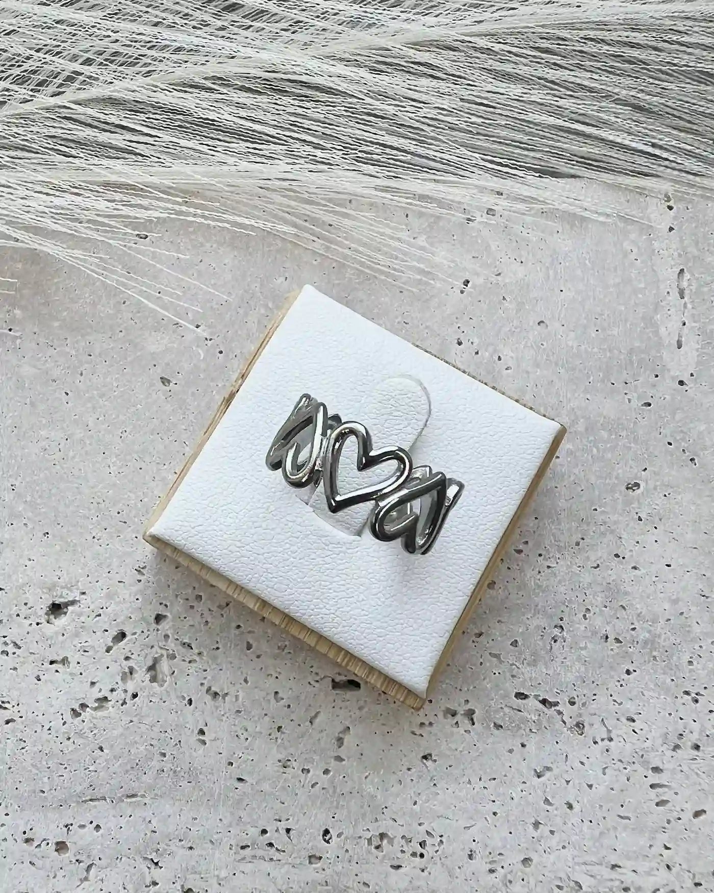 VALENTINA || Anillo Corazones Ajustable Plateado