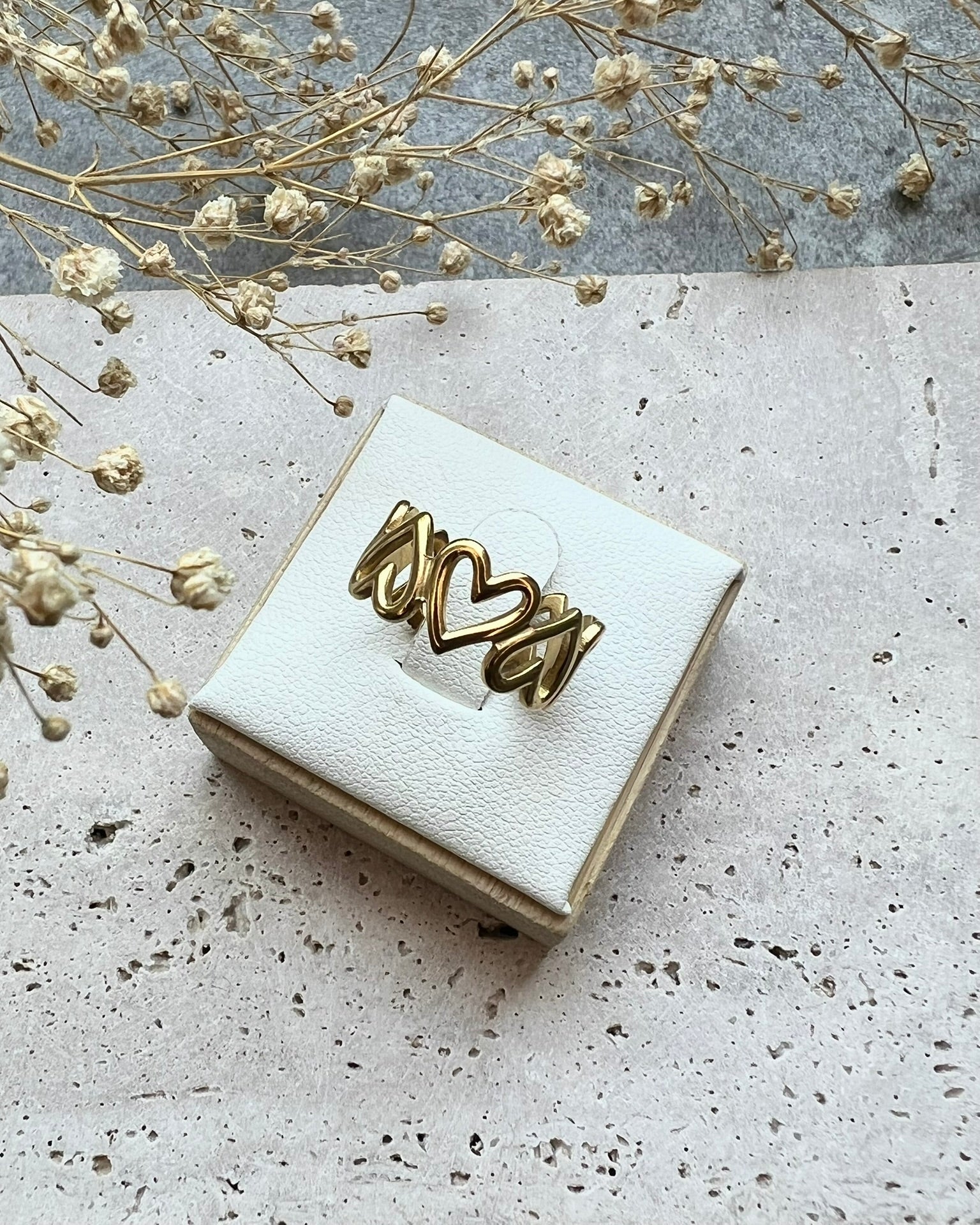 VALENTINA || Anillo Corazones Ajustable Oro
