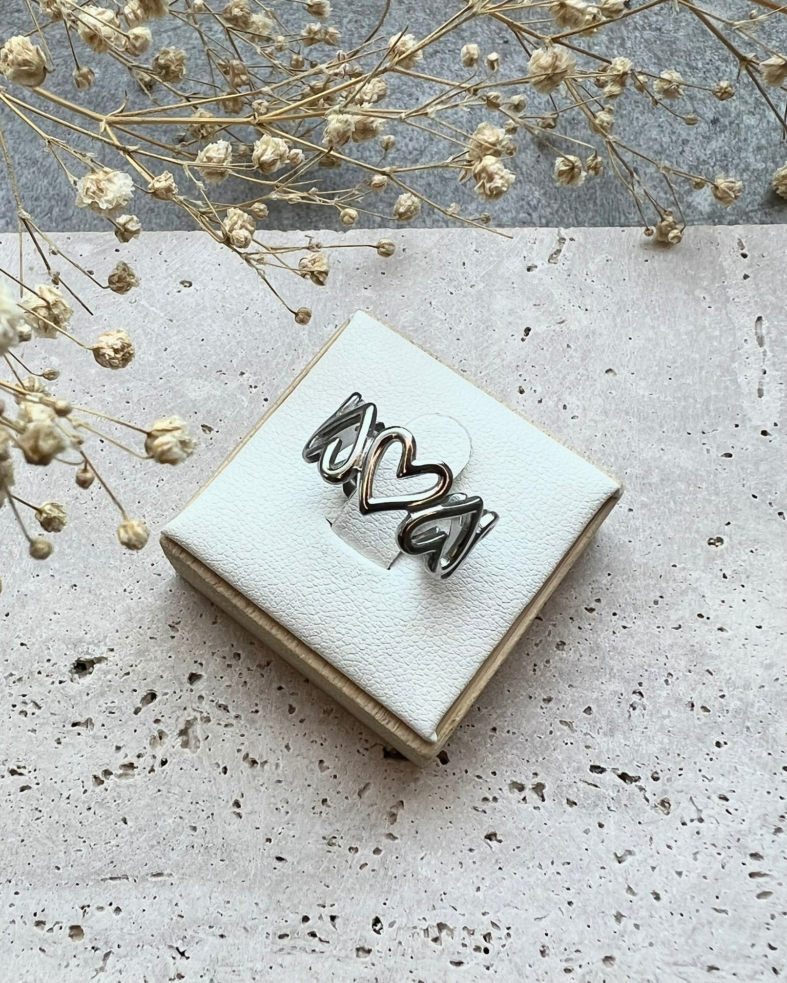 VALENTINA || Anillo Corazones Ajustable Plata